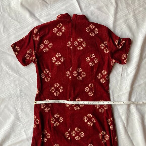 Burgundy Qipao Cheongsam Dress Corded Cotton Asian Y2K Small - Picture 7 of 12